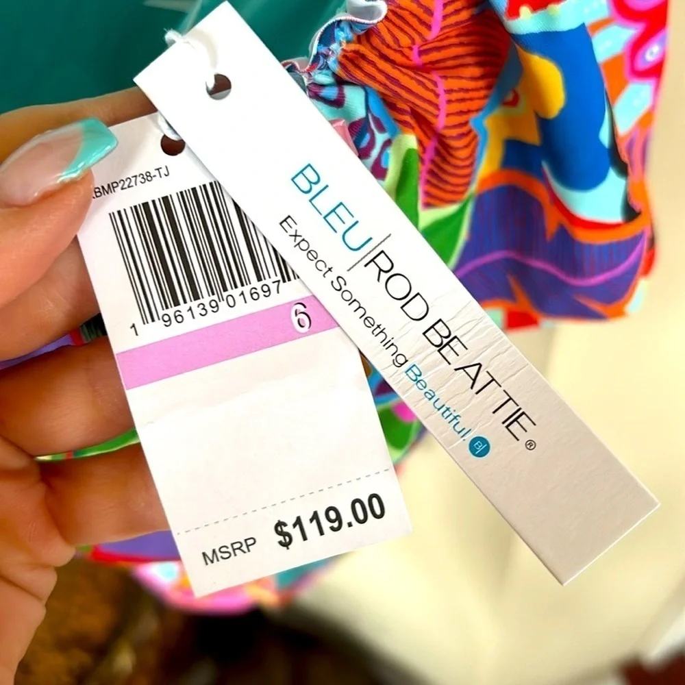 NWT Bleu Rod Beattie Colorful Floral Off The Shoulder Ruffle One-Piece Swimsuit